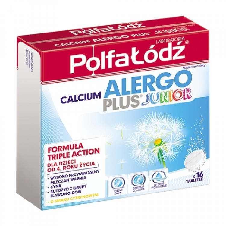 CALCIUM ALERGO PLUS JUNIOR 16 tabletek- кальций для детей от 4х лет.